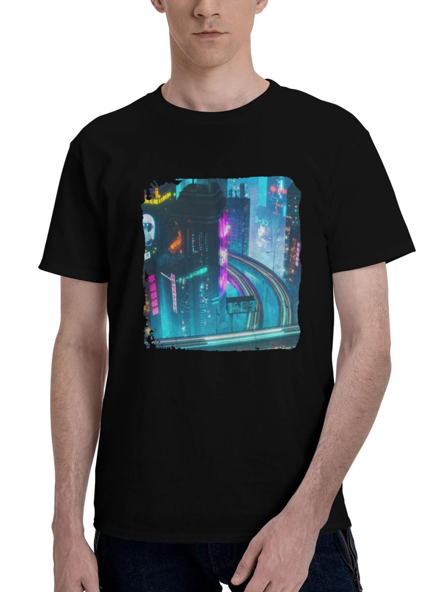Adrenaline-Cityscape City Of Fast World 180G 100% Cotton Printed Round Neck Short-Sleeve T-Shirt, Christmas Gifts for Men Dad Husband Grandpa, S-XXXL, Black