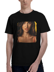 Adria-Arjona In Hit Man Movie 180G 100% Cotton Printed Round Neck Short-Sleeve T-Shirt, Christmas Gifts for Men Dad Husband Grandpa, S-XXXL, Black