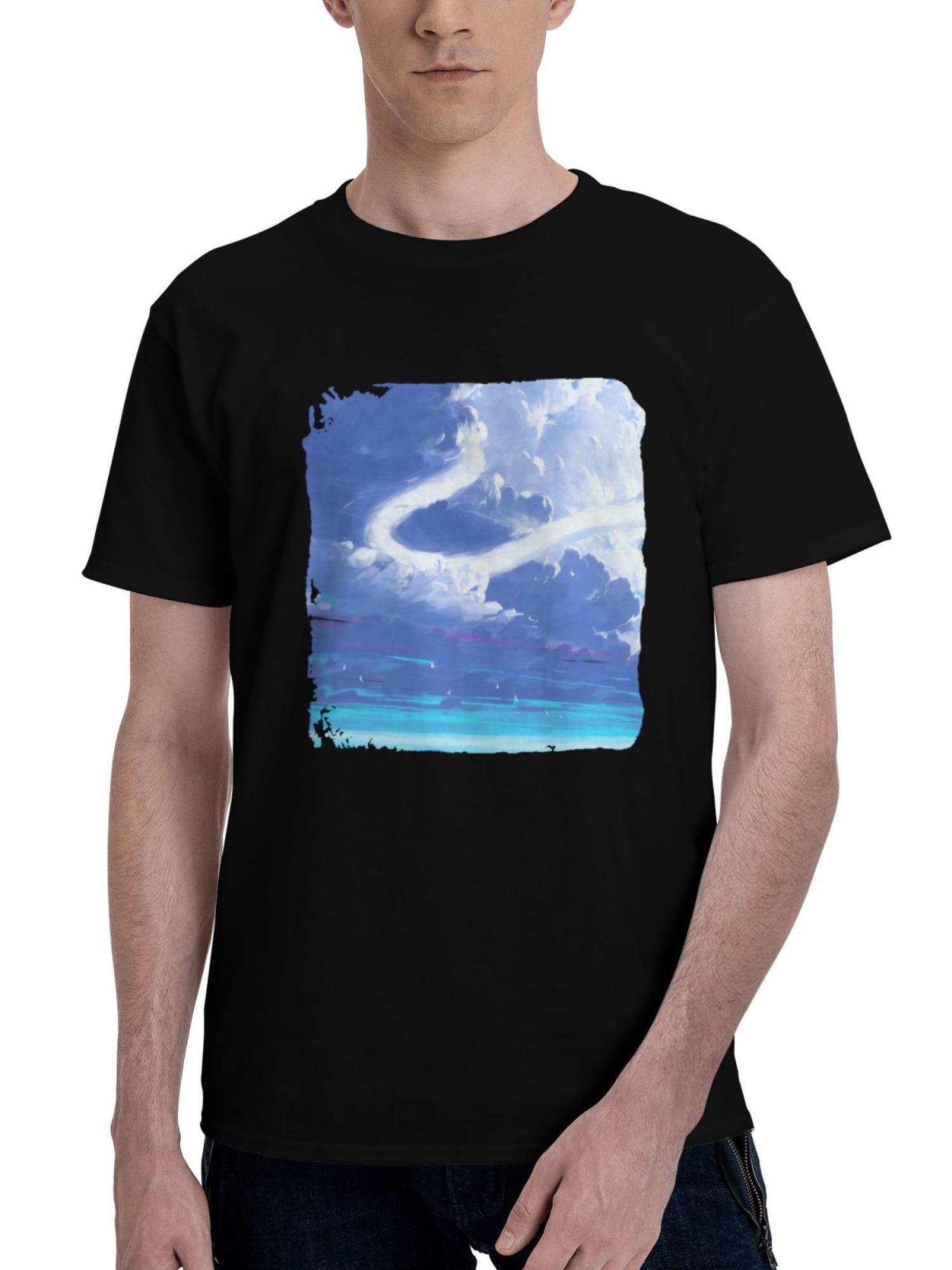 Adventure-In Divine Sky 180G 100% Cotton Printed Round Neck Short-Sleeve T-Shirt, Christmas Gifts for Men Dad Husband Grandpa, S-XXXL, Black