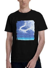 Adventure-In Divine Sky 180G 100% Cotton Printed Round Neck Short-Sleeve T-Shirt, Christmas Gifts for Men Dad Husband Grandpa, S-XXXL, Black