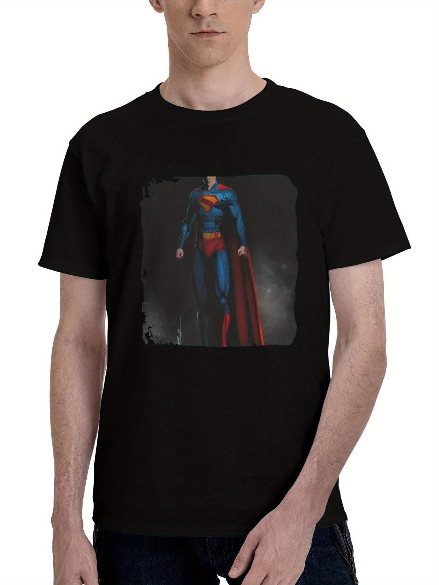 Adventures-Of Superman 180G 100% Cotton Printed Round Neck Short-Sleeve T-Shirt, Christmas Gifts for Men Dad Husband Grandpa, S-XXXL, Black