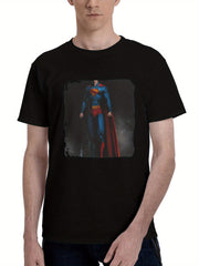 Adventures-Of Superman 180G 100% Cotton Printed Round Neck Short-Sleeve T-Shirt, Christmas Gifts for Men Dad Husband Grandpa, S-XXXL, Black