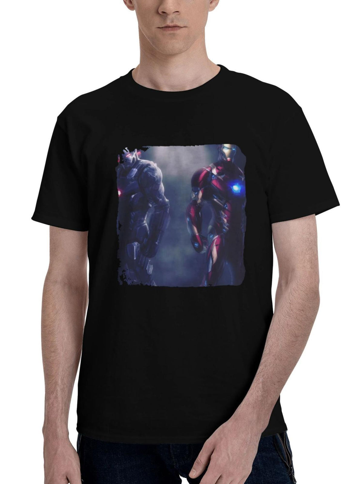 Adventures-With Iron Man And War Machine 180G 100% Cotton Printed Round Neck Short-Sleeve T-Shirt, Christmas Gifts for Men Dad Husband Grandpa, S-XXXL, Black