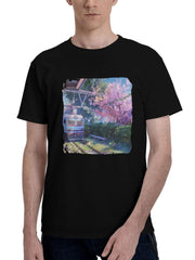 Aesthetic-Beauty In Japanese Train Anime 180G 100% Cotton Printed Round Neck Short-Sleeve T-Shirt, Christmas Gifts for Men Dad Husband Grandpa, S-XXXL, Black