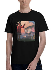 After-Tomorrow 180G 100% Cotton Printed Round Neck Short-Sleeve T-Shirt, Christmas Gifts for Men Dad Husband Grandpa, S-XXXL, Black