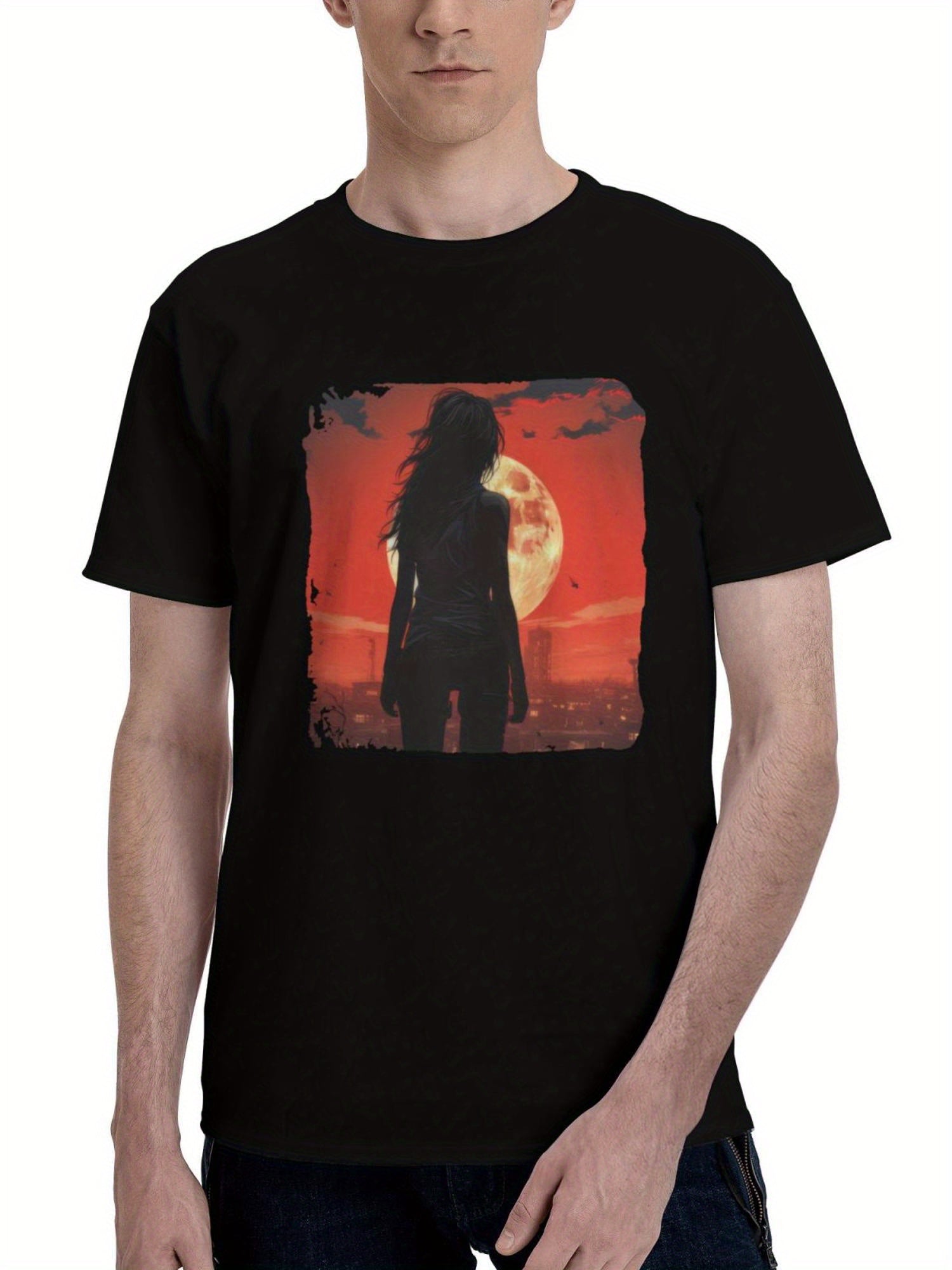 Against-The Red City 180G 100% Cotton Printed Round Neck Short-Sleeve T-Shirt, Christmas Gifts for Men Dad Husband Grandpa, S-XXXL, Black