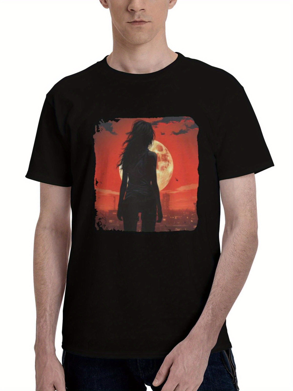 Against-The Red City 180G 100% Cotton Printed Round Neck Short-Sleeve T-Shirt, Christmas Gifts for Men Dad Husband Grandpa, S-XXXL, Black