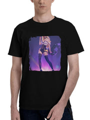 Ahri-Kda Cosplay 180G 100% Cotton Printed Round Neck Short-Sleeve T-Shirt, Christmas Gifts for Men Dad Husband Grandpa, S-XXXL, Black