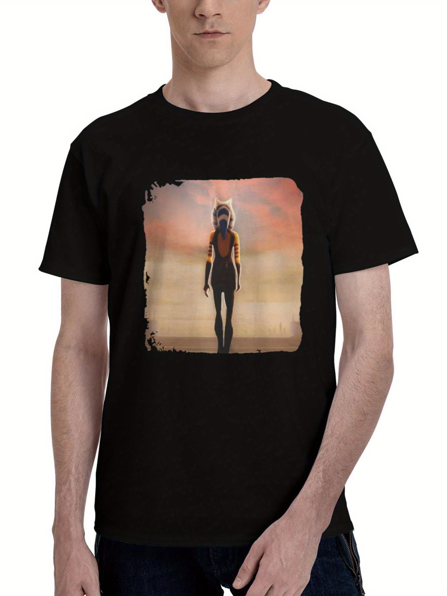 Ahsoka-Leaving The Jedi Order 180G 100% Cotton Printed Round Neck Short-Sleeve T-Shirt, Christmas Gifts for Men Dad Husband Grandpa, S-XXXL, Black