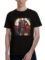 Ahsoka-Minimal Bw 180G 100% Cotton Printed Round Neck Short-Sleeve T-Shirt, Christmas Gifts for Men Dad Husband Grandpa, S-XXXL, Black