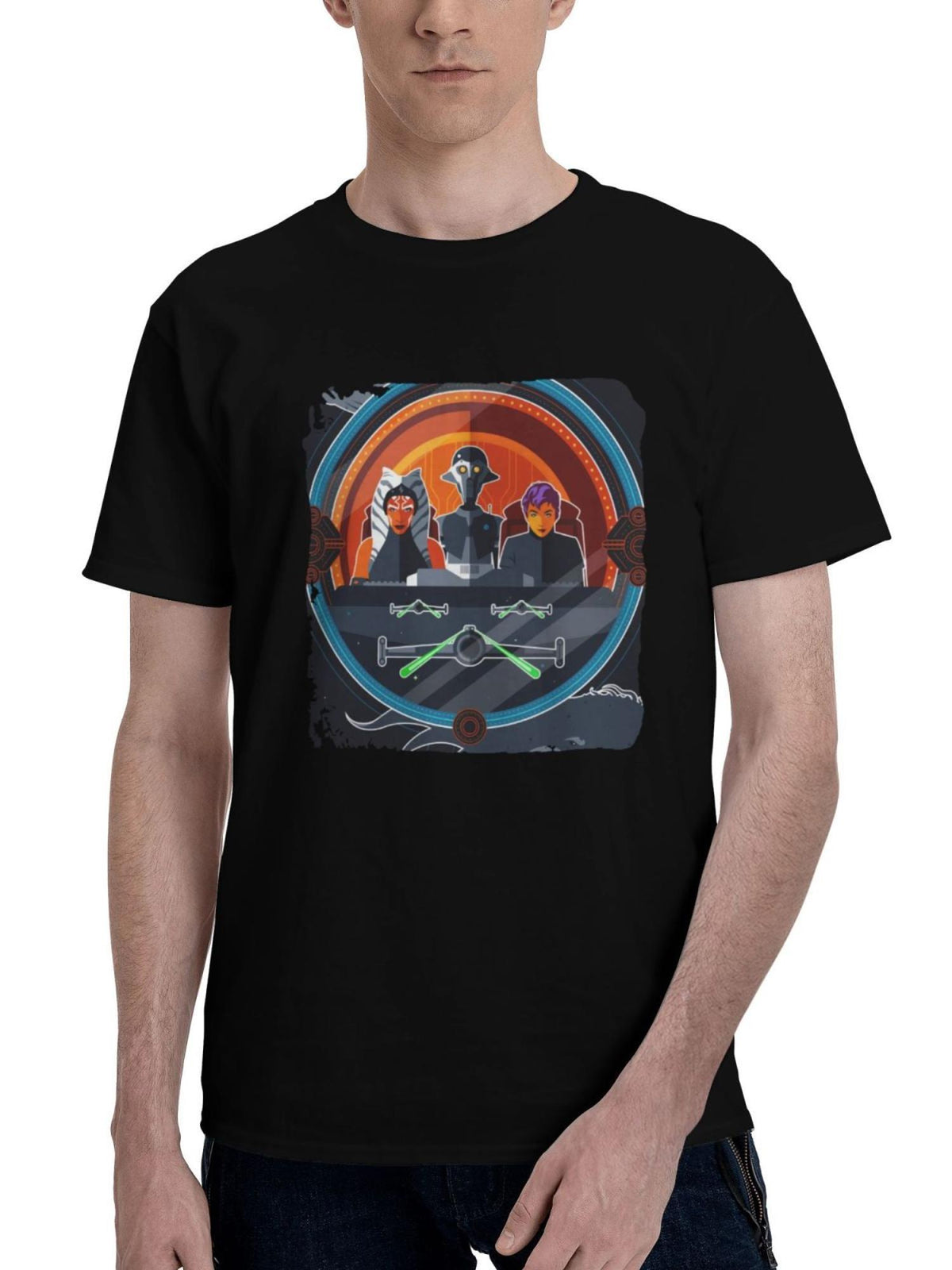 Ahsoka-Minimal Pe 180G 100% Cotton Printed Round Neck Short-Sleeve T-Shirt, Christmas Gifts for Men Dad Husband Grandpa, S-XXXL, Black