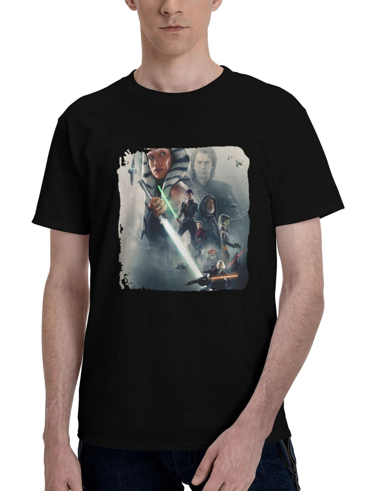Ahsoka-Star Wars 1v 180G 100% Cotton Printed Round Neck Short-Sleeve T-Shirt, Christmas Gifts for Men Dad Husband Grandpa, S-XXXL, Black