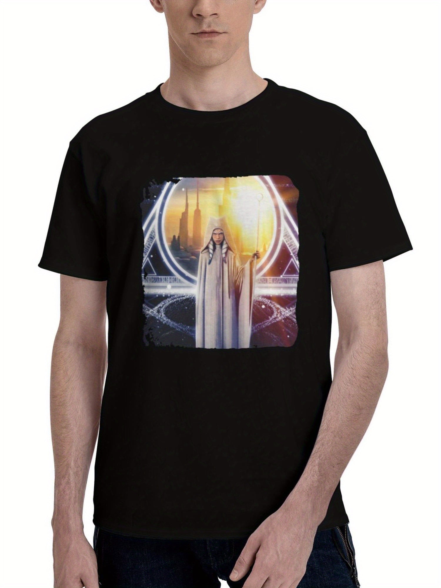 Ahsoka-Star Wars Poster Dark Minimal 180G 100% Cotton Printed Round Neck Short-Sleeve T-Shirt, Christmas Gifts for Men Dad Husband Grandpa, S-XXXL, Black