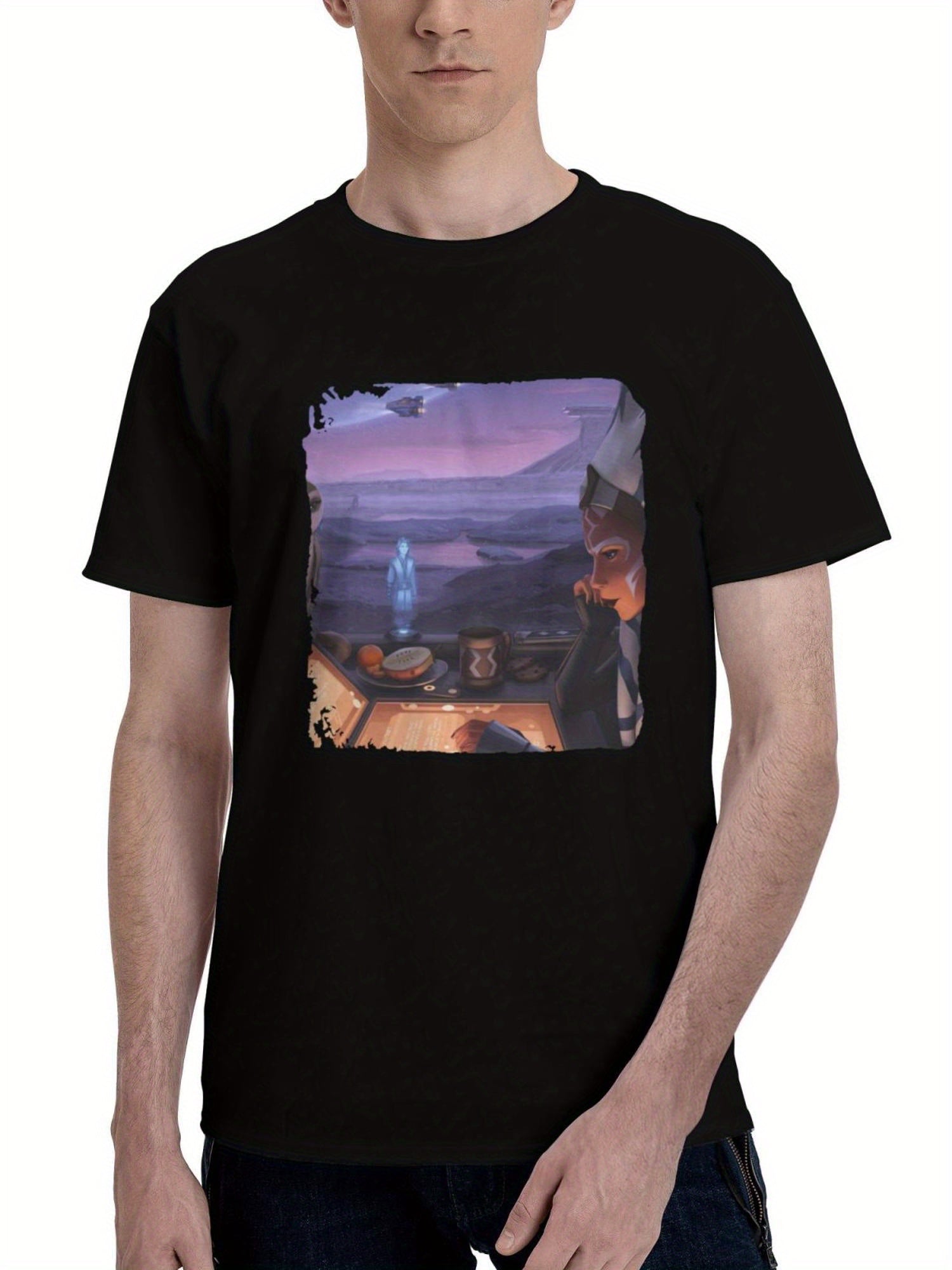 Ahsoka-Tano Star Wars Lofi 180G 100% Cotton Printed Round Neck Short-Sleeve T-Shirt, Christmas Gifts for Men Dad Husband Grandpa, S-XXXL, Black
