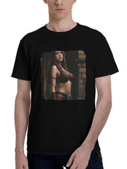 Ai-Fantasy Girl 180G 100% Cotton Printed Round Neck Short-Sleeve T-Shirt, Christmas Gifts for Men Dad Husband Grandpa, S-XXXL, Black
