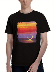 Airplane-Sunset Water Birds And 180G 100% Cotton Printed Round Neck Short-Sleeve T-Shirt, Christmas Gifts for Men Dad Husband Grandpa, S-XXXL, Black
