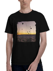 Air-Balloons Flying Over Cappadocia 180G 100% Cotton Printed Round Neck Short-Sleeve T-Shirt, Christmas Gifts for Men Dad Husband Grandpa, S-XXXL, Black