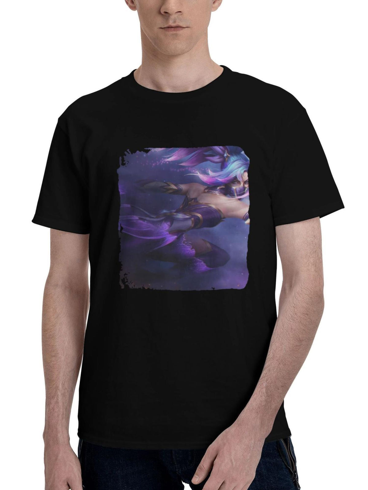 Akali-League Of Legends 180G 100% Cotton Printed Round Neck Short-Sleeve T-Shirt, Christmas Gifts for Men Dad Husband Grandpa, S-XXXL, Black