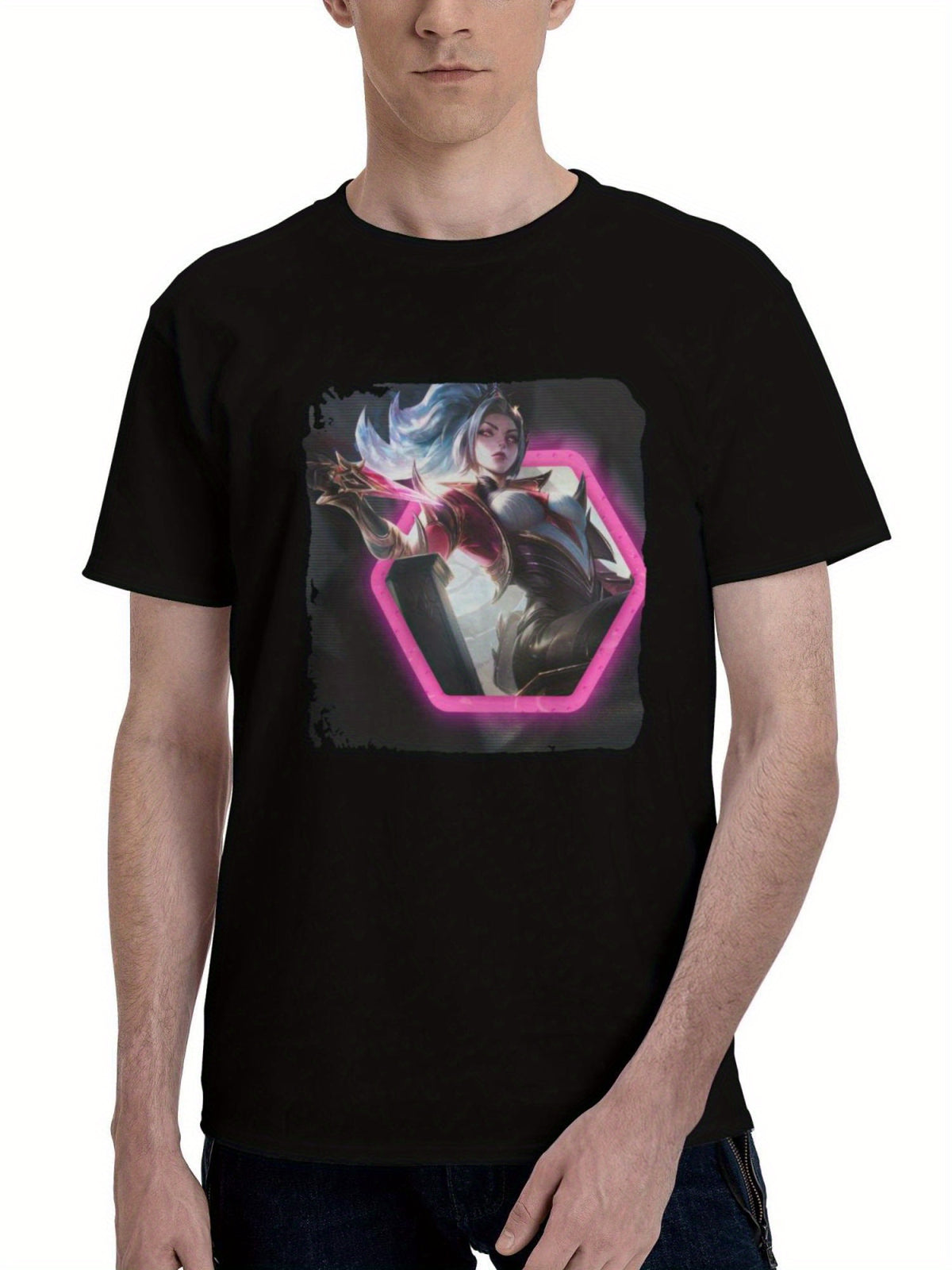 Akali-Lol Cybernetic Ninja 180G 100% Cotton Printed Round Neck Short-Sleeve T-Shirt, Christmas Gifts for Men Dad Husband Grandpa, S-XXXL, Black