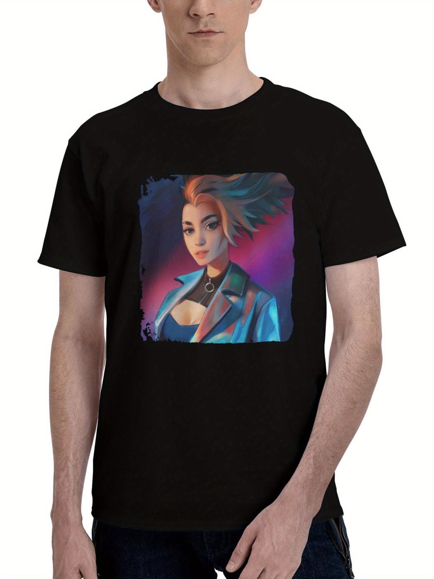 Akali-Lol 180G 100% Cotton Printed Round Neck Short-Sleeve T-Shirt, Christmas Gifts for Men Dad Husband Grandpa, S-XXXL, Black