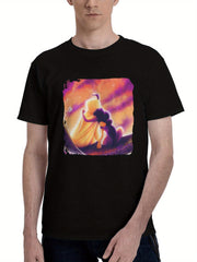 Aladdin-And Jasmine 180G 100% Cotton Printed Round Neck Short-Sleeve T-Shirt, Christmas Gifts for Men Dad Husband Grandpa, S-XXXL, Black