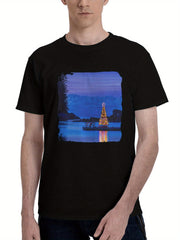 Alaska-Amalga Harbor Christmas Tree 10k 180G 100% Cotton Printed Round Neck Short-Sleeve T-Shirt, Christmas Gifts for Men Dad Husband Grandpa, S-XXXL, Black