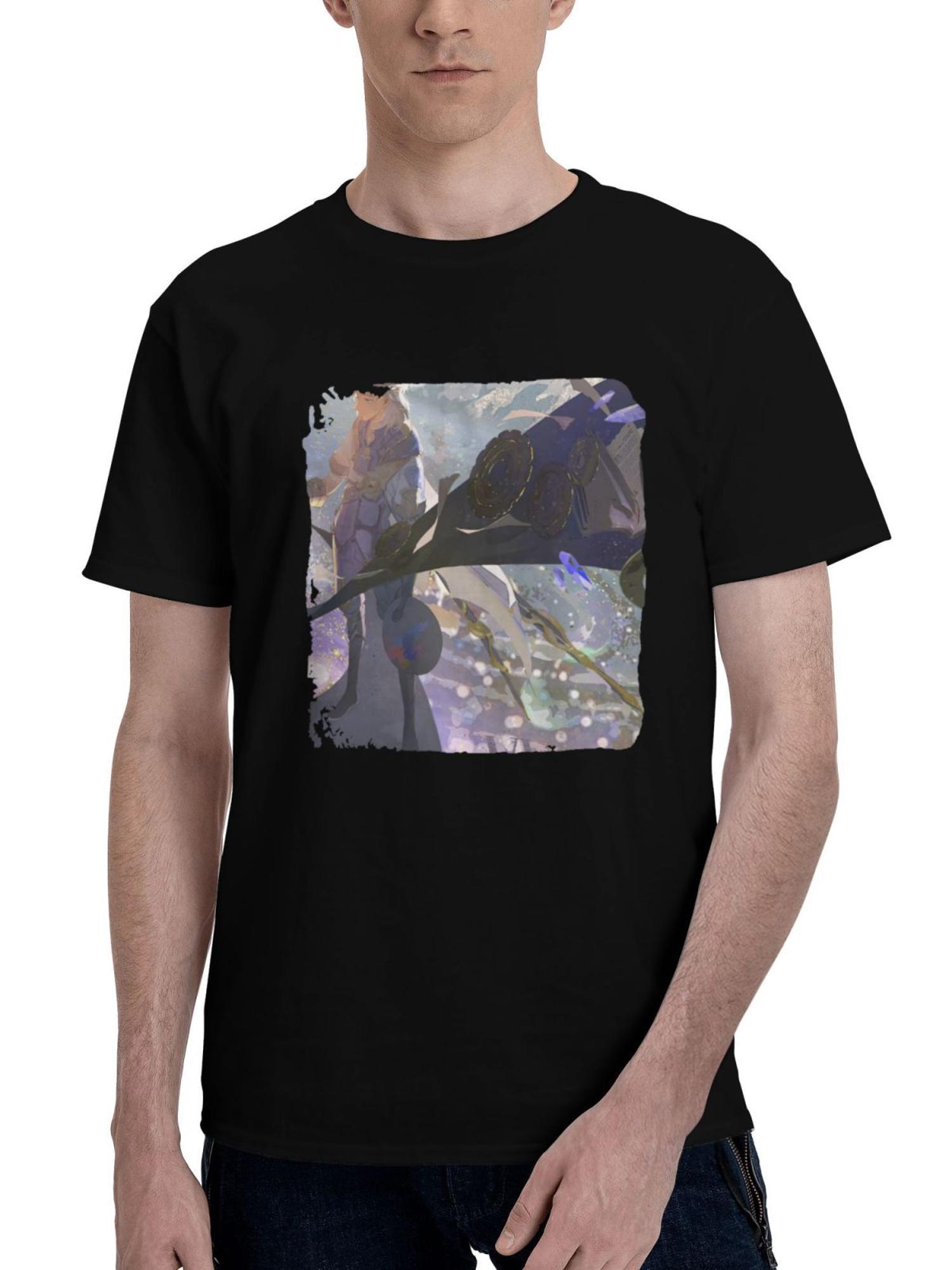 Albedo-Genshin Impact 180G 100% Cotton Printed Round Neck Short-Sleeve T-Shirt, Christmas Gifts for Men Dad Husband Grandpa, S-XXXL, Black