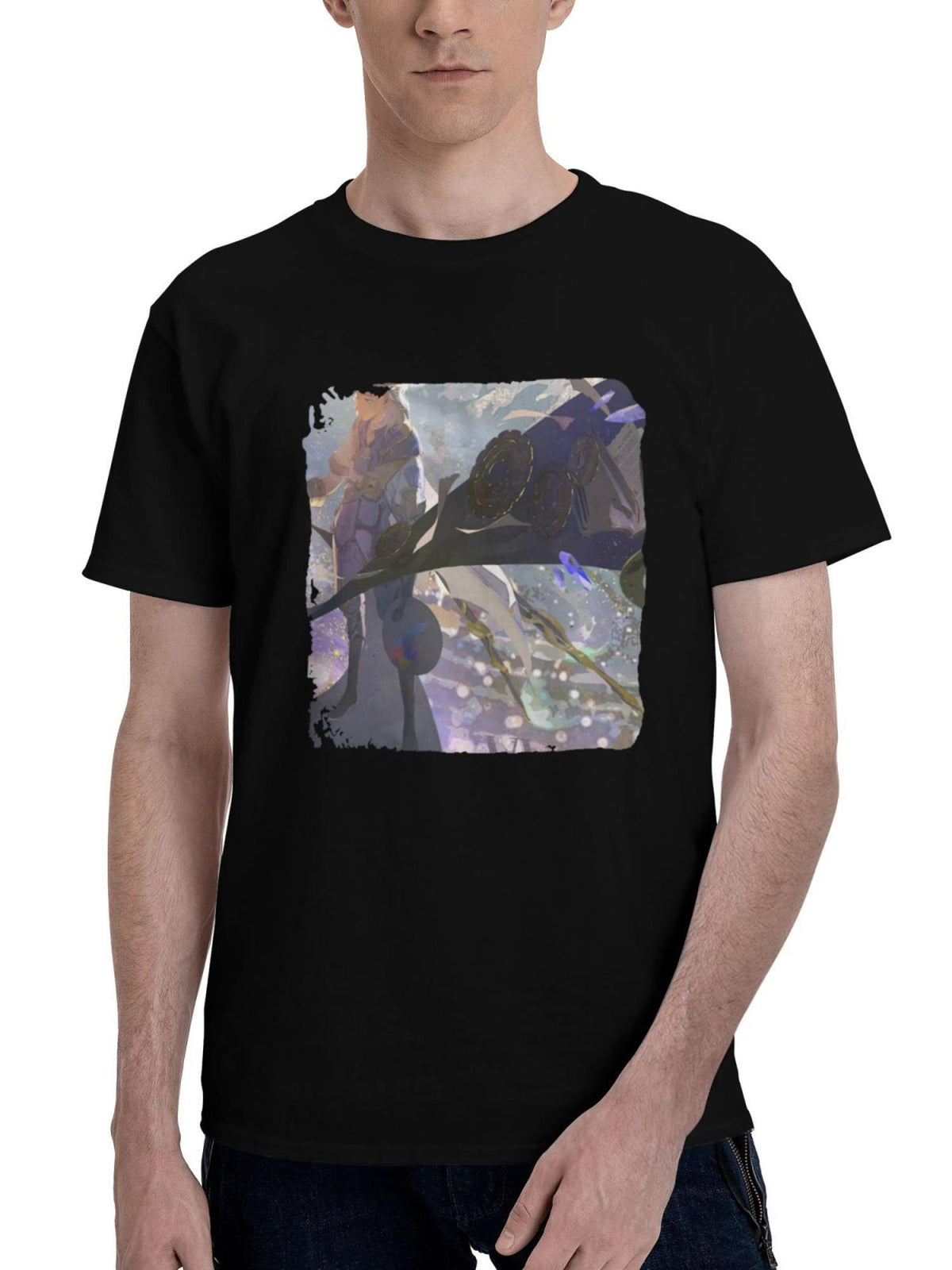 Albedo-Genshin Impact 180G 100% Cotton Printed Round Neck Short-Sleeve T-Shirt, Christmas Gifts for Men Dad Husband Grandpa, S-XXXL, Black