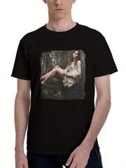 Alena-Sarsarova Model In Forest 180G 100% Cotton Printed Round Neck Short-Sleeve T-Shirt, Christmas Gifts for Men Dad Husband Grandpa, S-XXXL, Black