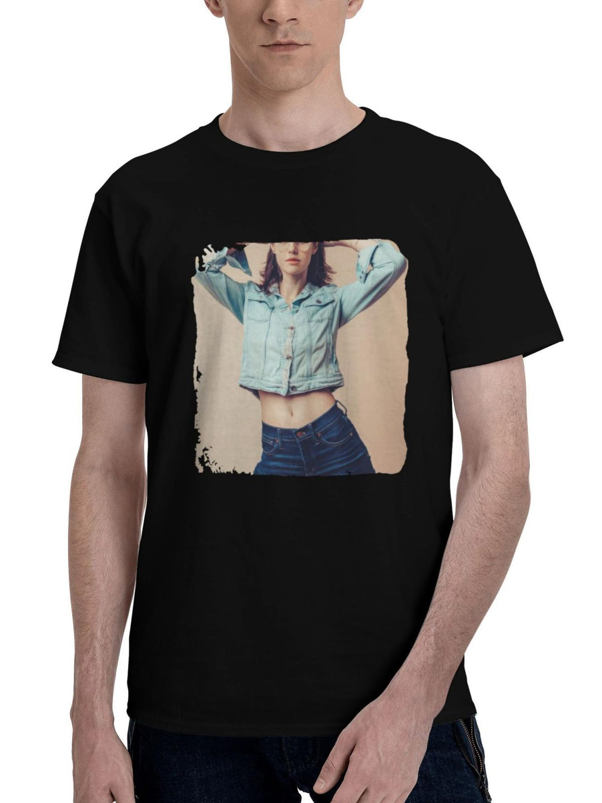 Alexandra-Daddario 2024 Bh 180G 100% Cotton Printed Round Neck Short-Sleeve T-Shirt, Christmas Gifts for Men Dad Husband Grandpa, S-XXXL, Black