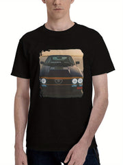 Alfa-Romeo Gtav 6 180G 100% Cotton Printed Round Neck Short-Sleeve T-Shirt, Christmas Gifts for Men Dad Husband Grandpa, S-XXXL, Black