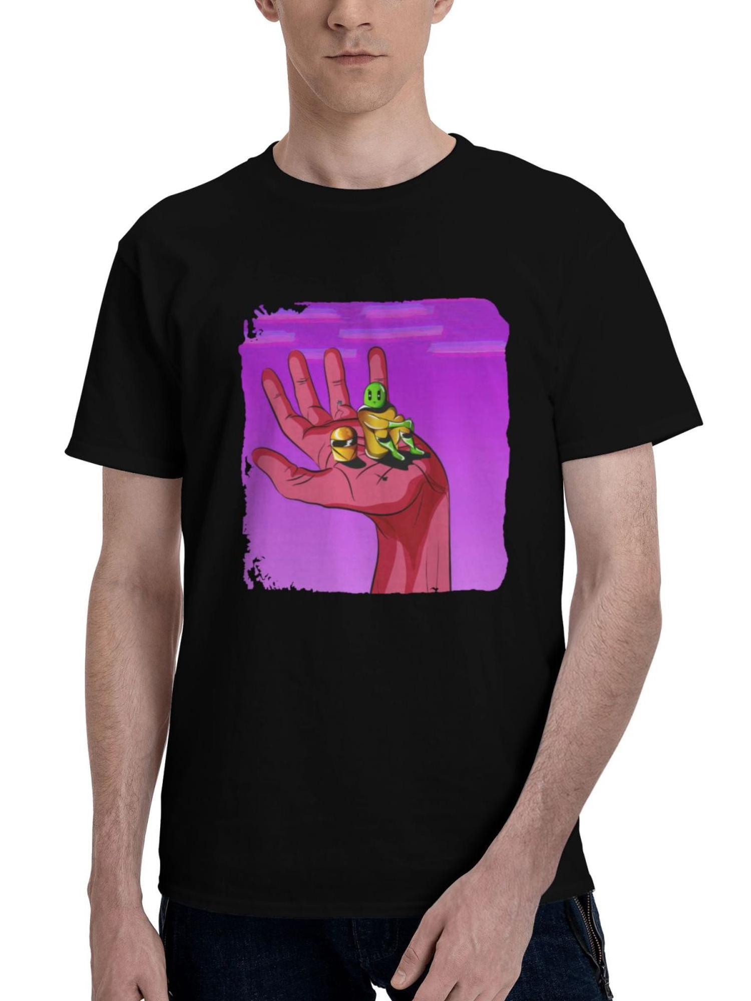 Alien-Palm Guardians Of A Distant Sky 180G 100% Cotton Printed Round Neck Short-Sleeve T-Shirt, Christmas Gifts for Men Dad Husband Grandpa, S-XXXL, Black