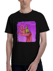 Alien-Palm Guardians Of A Distant Sky 180G 100% Cotton Printed Round Neck Short-Sleeve T-Shirt, Christmas Gifts for Men Dad Husband Grandpa, S-XXXL, Black
