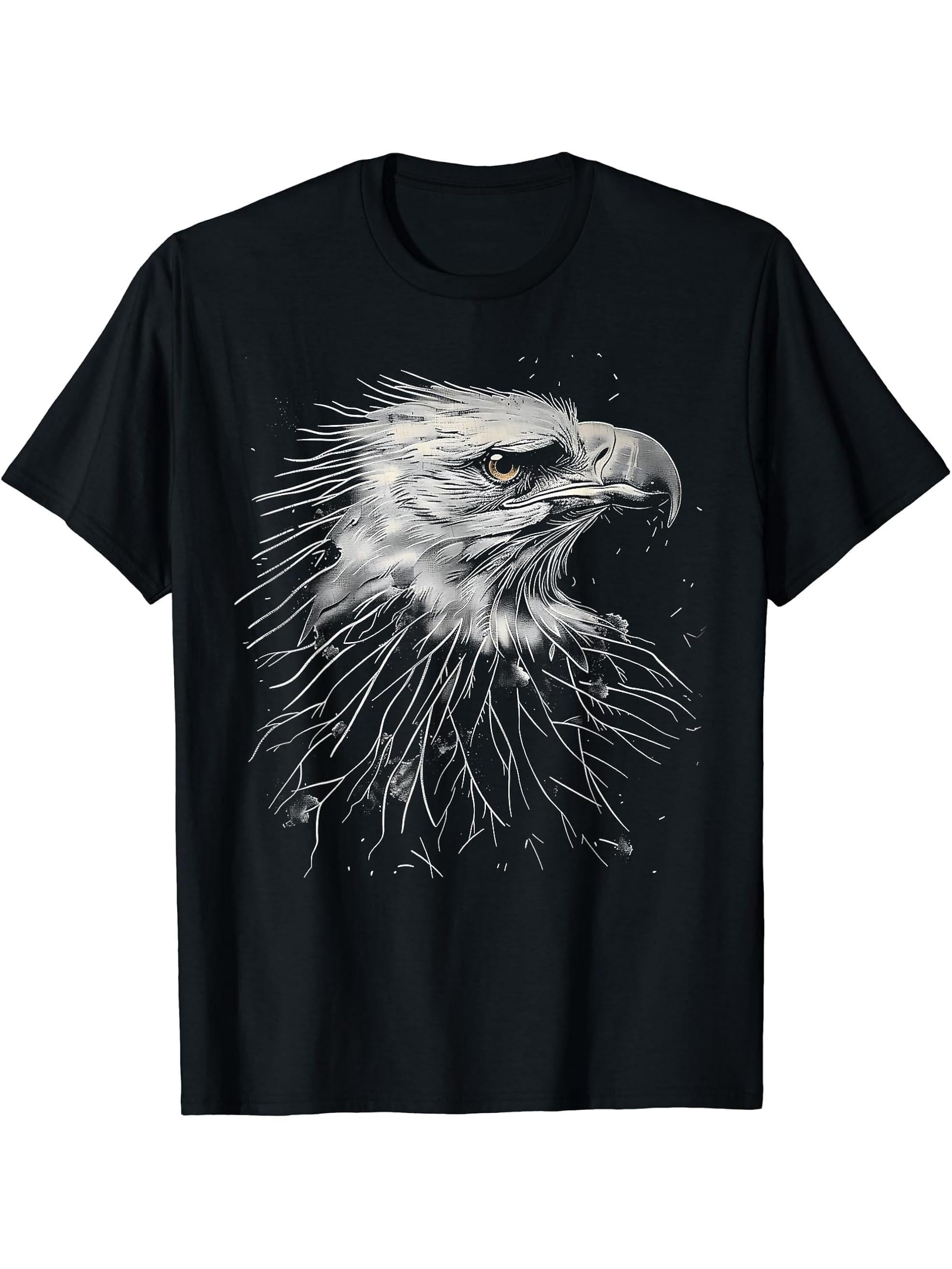 Eagle Bird Watching American Bald Eagle Bird Lover Gift T-Shirt 180G 100% Cotton Printed Round Neck Short-Sleeve T-Shirt, Gifts for Men Dad Husband Grandpa, S-XXXL, Black