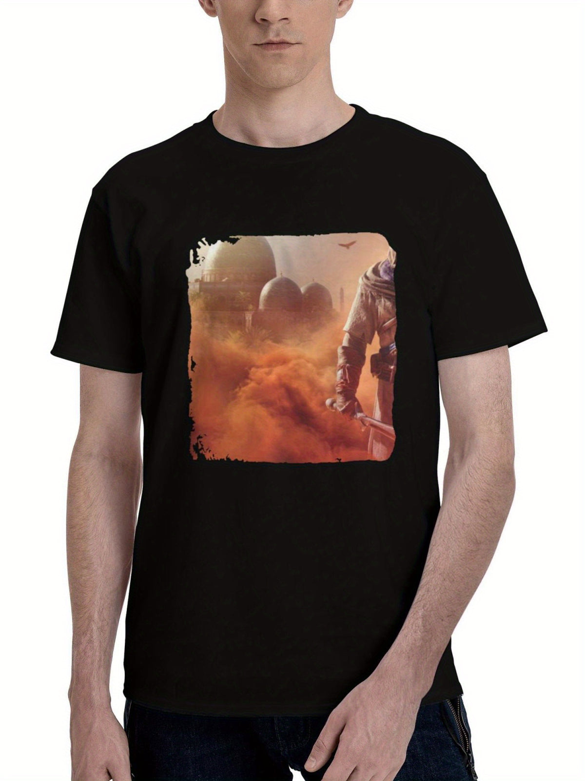 2023-Assassins Creed Mirage Game 180G 100% Cotton Printed Round Neck Short-Sleeve T-Shirt, Christmas Gifts for Men Dad Husband Grandpa, S-XXXL, Black
