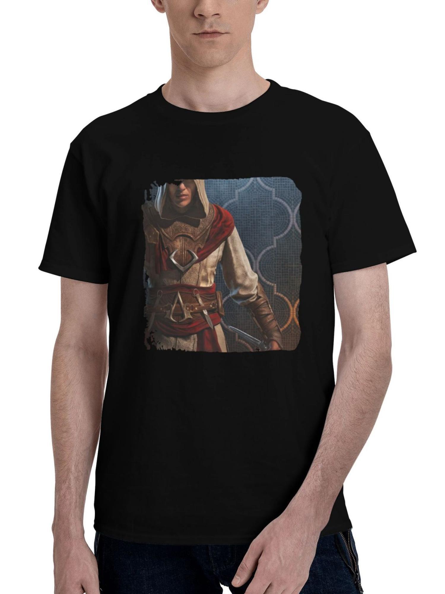 2023-Assassins Creed Mirage 180G 100% Cotton Printed Round Neck Short-Sleeve T-Shirt, Christmas Gifts for Men Dad Husband Grandpa, S-XXXL, Black