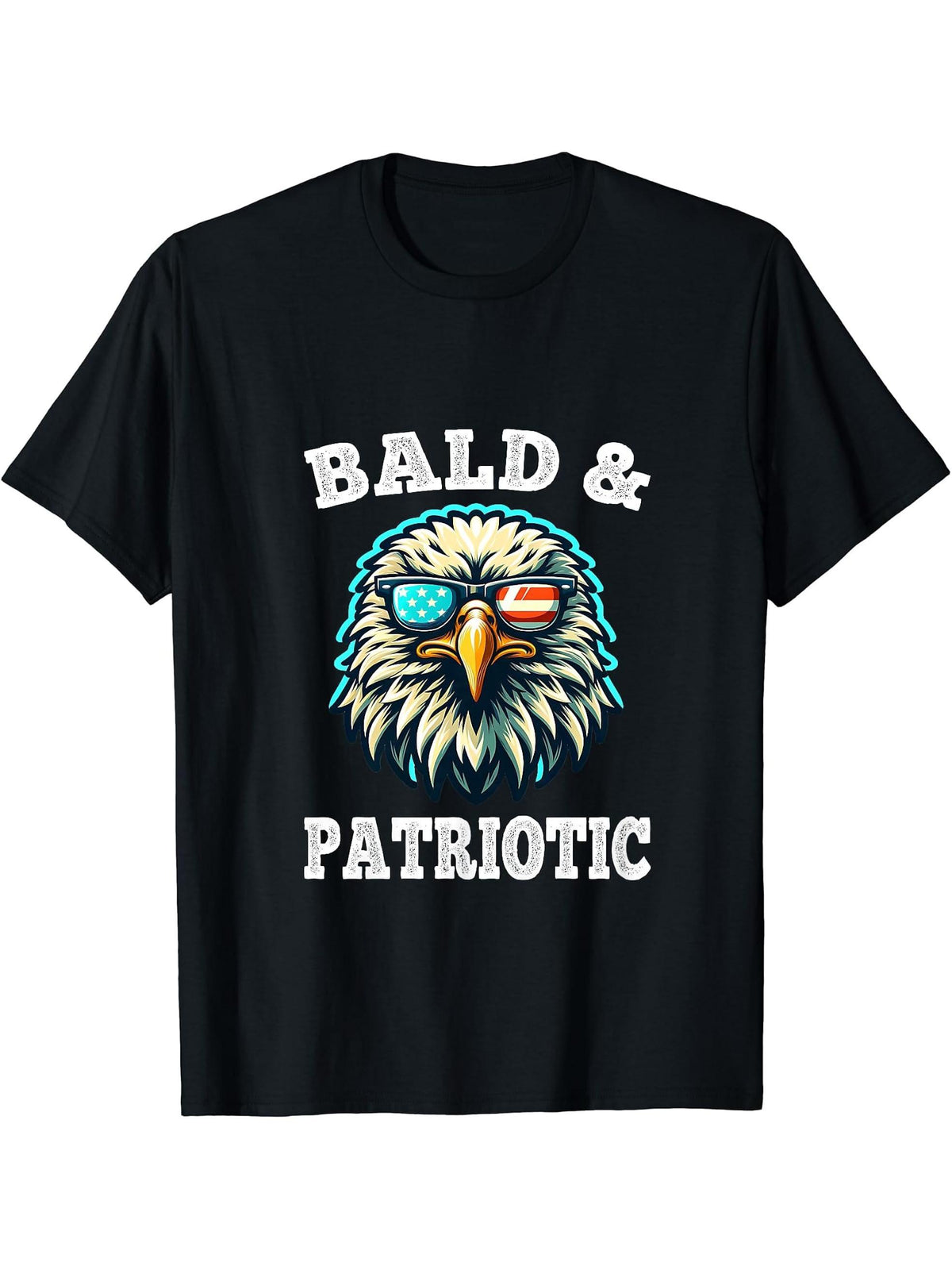 Bald & Patriotic 4th of July Independence Day Bald Eagle T-Shirt 180G 100% Cotton Printed Round Neck Short-Sleeve T-Shirt, Gifts for Men Dad Husband Grandpa, S-XXXL, Black