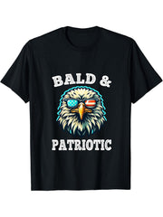 Bald & Patriotic 4th of July Independence Day Bald Eagle T-Shirt 180G 100% Cotton Printed Round Neck Short-Sleeve T-Shirt, Gifts for Men Dad Husband Grandpa, S-XXXL, Black