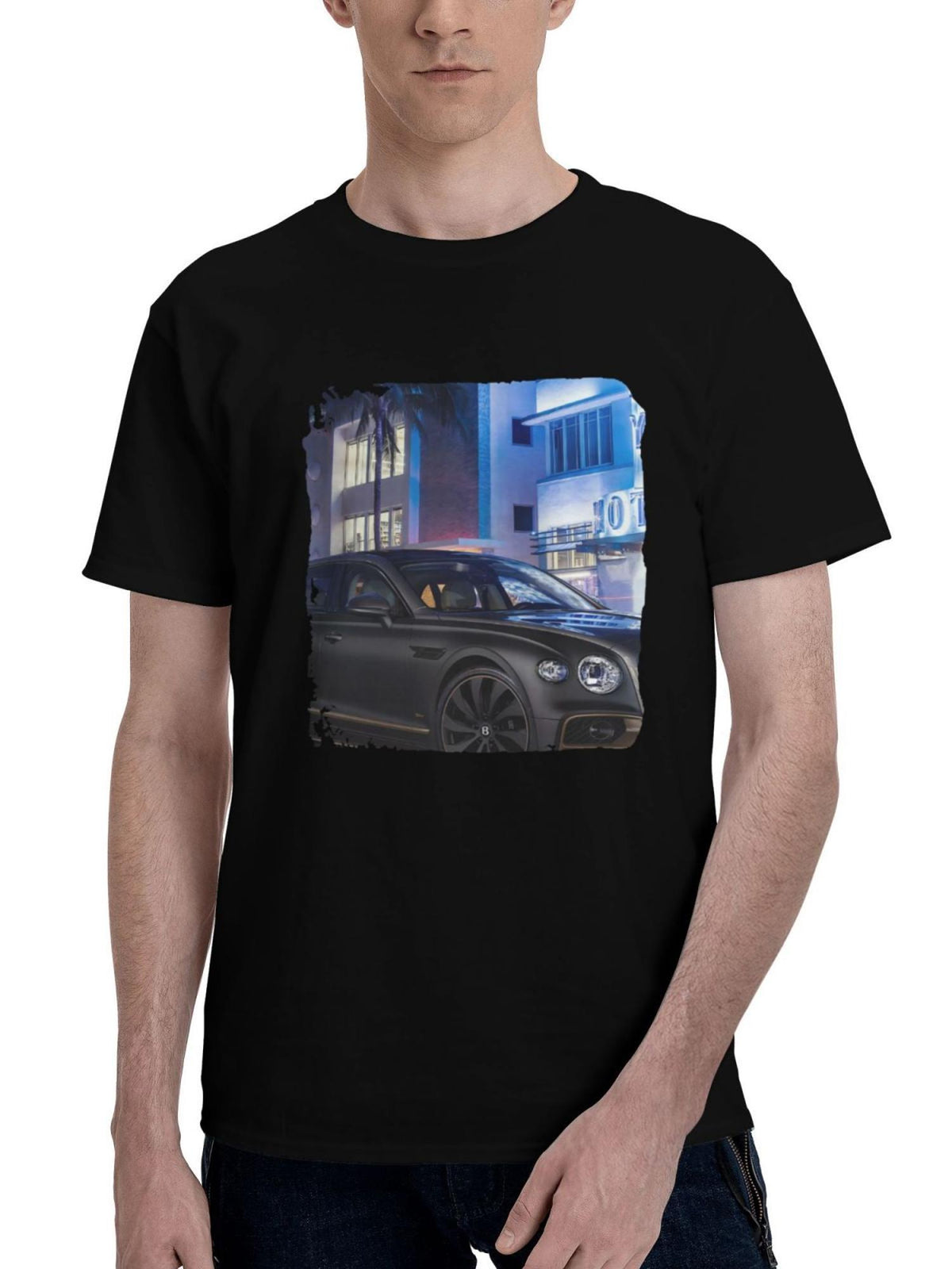 2023-Bentley Flying Spur Hybrid 180G 100% Cotton Printed Round Neck Short-Sleeve T-Shirt, Christmas Gifts for Men Dad Husband Grandpa, S-XXXL, Black