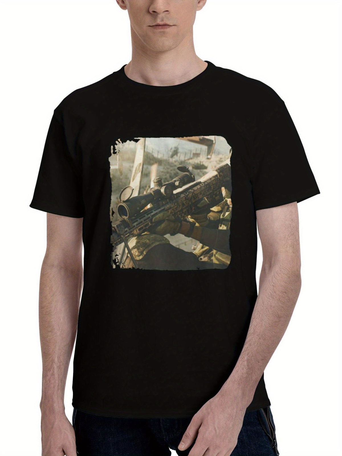 2023-Battlefield 2042 180G 100% Cotton Printed Round Neck Short-Sleeve T-Shirt, Christmas Gifts for Men Dad Husband Grandpa, S-XXXL, Black