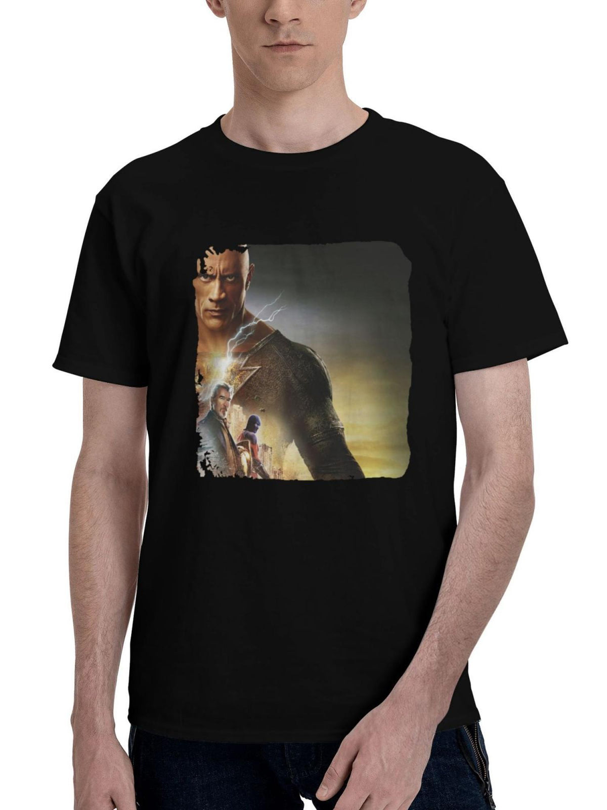 2023-Black Adam 68 180G 100% Cotton Printed Round Neck Short-Sleeve T-Shirt, Christmas Gifts for Men Dad Husband Grandpa, S-XXXL, Black