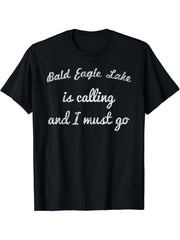 BALD EAGLE LAKE MINNESOTA Funny Fishing Camping Summer Gift T-Shirt 180G 100% Cotton Printed Round Neck Short-Sleeve T-Shirt, Gifts for Men Dad Husband Grandpa, S-XXXL, Black