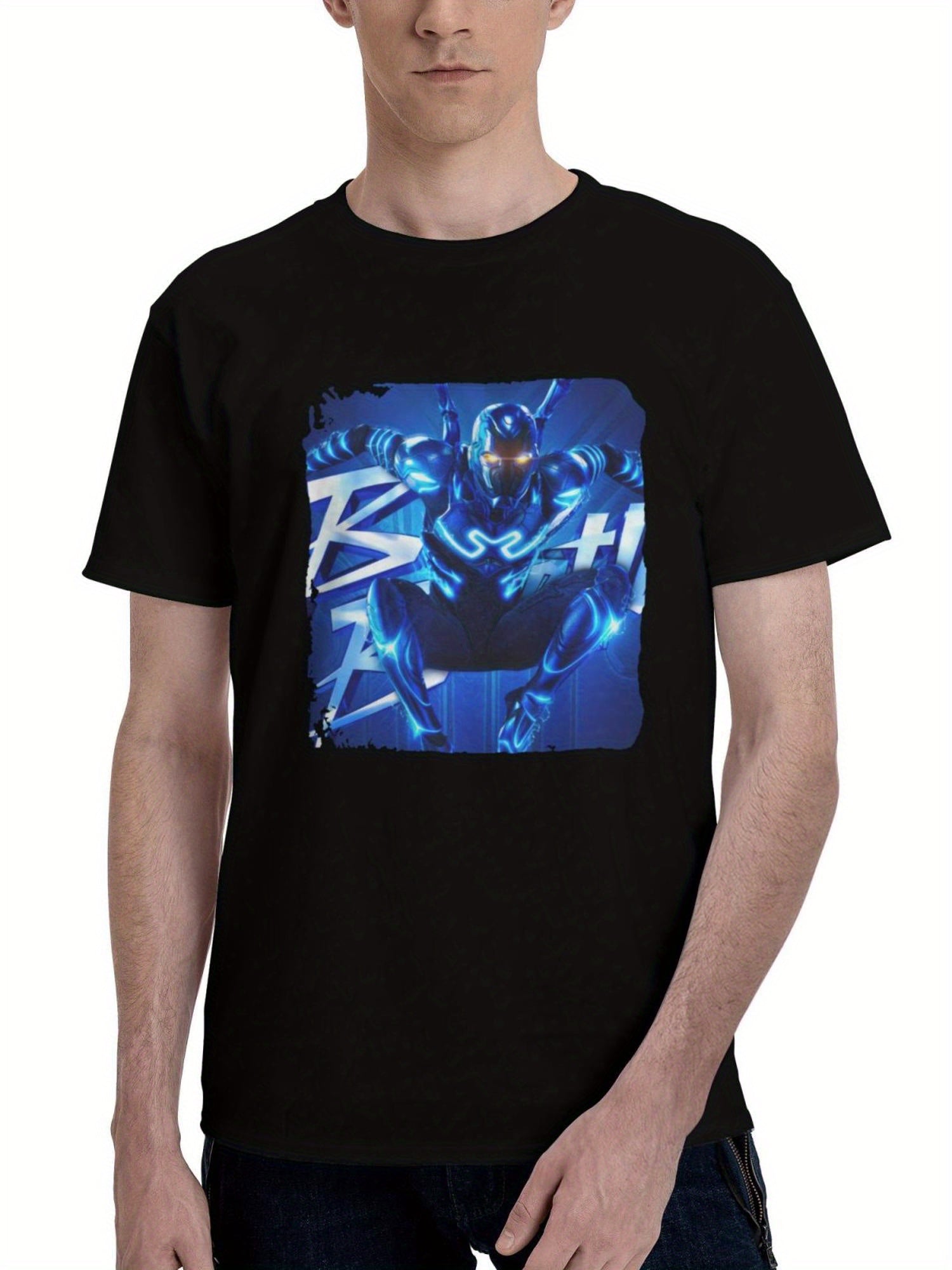 2023-Blue Beetle Movie Em 180G 100% Cotton Printed Round Neck Short-Sleeve T-Shirt, Christmas Gifts for Men Dad Husband Grandpa, S-XXXL, Black