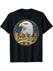 American Pride 4th Of July Bald Eagle USA Merica Distressed T-Shirt 180G 100% Cotton Printed Round Neck Short-Sleeve T-Shirt, Gifts for Men Dad Husband Grandpa, S-XXXL, Black