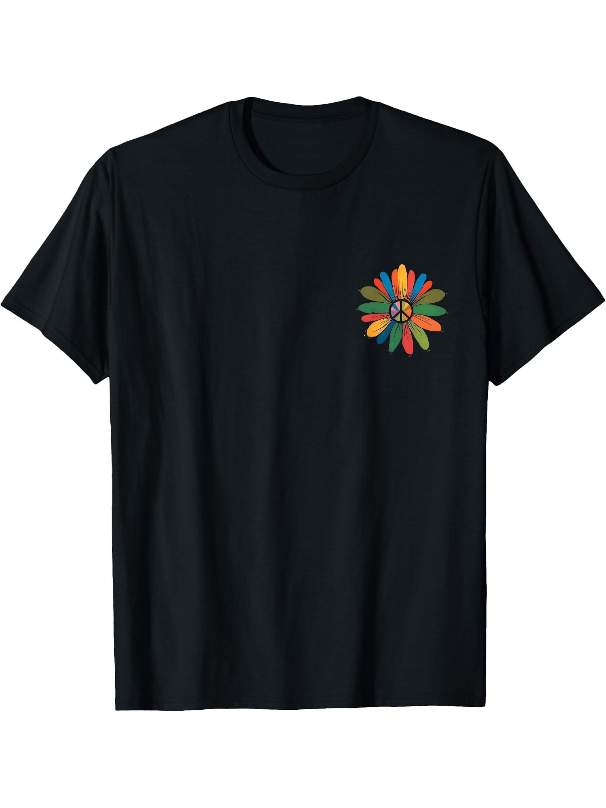 I Got An Easy Peaceful Feeling (2 Sided) Hippie Peace Sign T-Shirt 180G 100% Cotton Printed Round Neck Short-Sleeve T-Shirt, Gifts for Men Dad Husband Grandpa, S-XXXL, Black