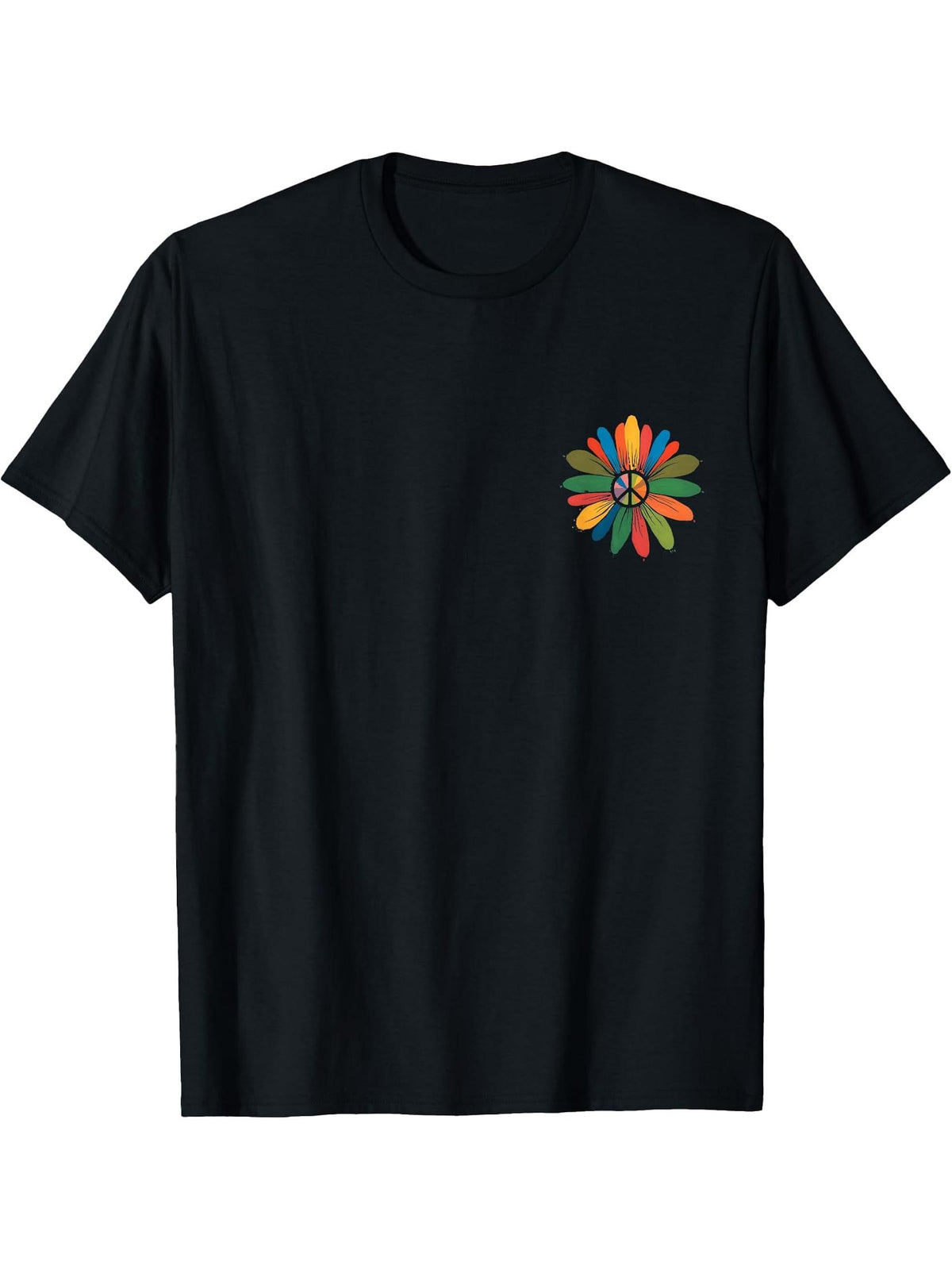 I Got An Easy Peaceful Feeling (2 Sided) Hippie Peace Sign T-Shirt 180G 100% Cotton Printed Round Neck Short-Sleeve T-Shirt, Gifts for Men Dad Husband Grandpa, S-XXXL, Black