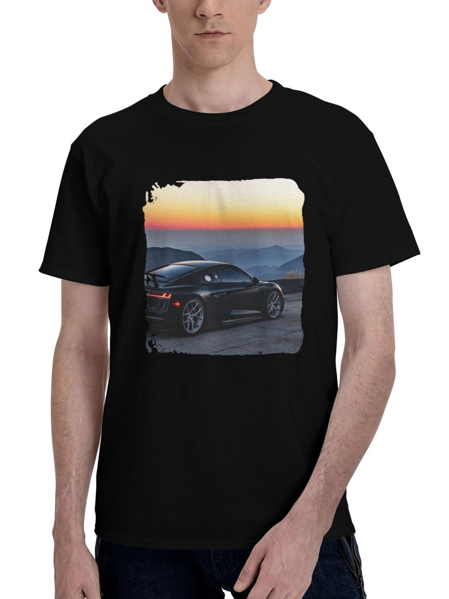 Audi-R8 V10 10k 180G 100% Cotton Printed Round Neck Short-Sleeve T-Shirt, Christmas Gifts for Men Dad Husband Grandpa, S-XXXL, Black