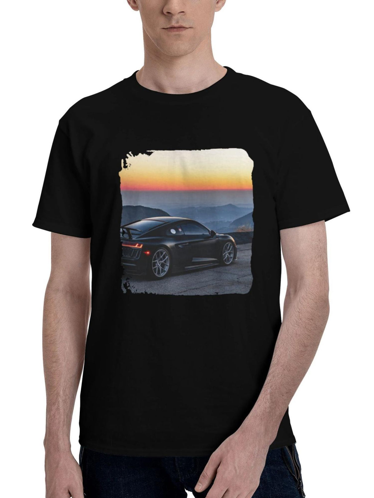 Audi-R8 V10 10k 180G 100% Cotton Printed Round Neck Short-Sleeve T-Shirt, Christmas Gifts for Men Dad Husband Grandpa, S-XXXL, Black