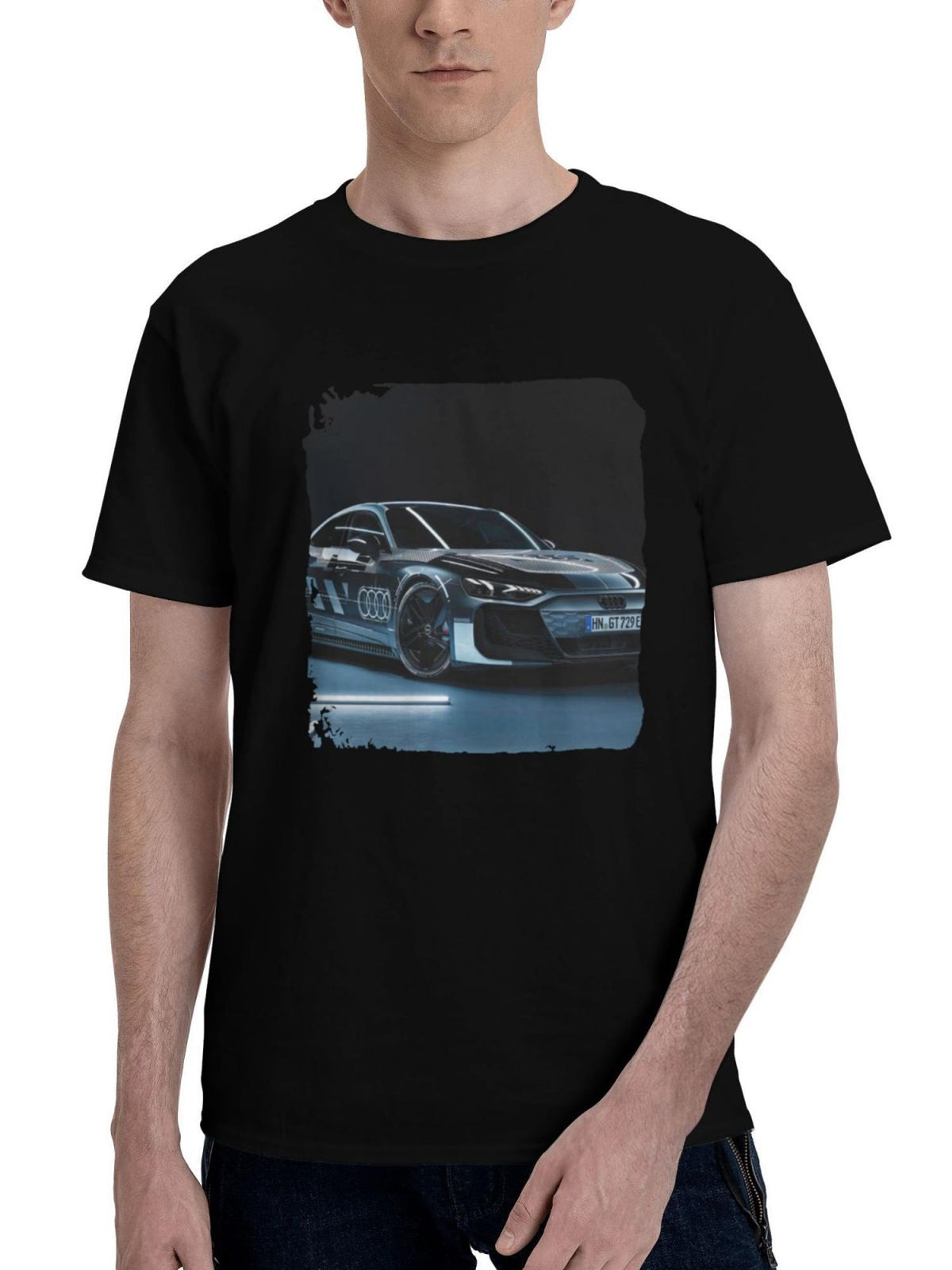 Audi-Rs E Tron Gt Prototype 180G 100% Cotton Printed Round Neck Short-Sleeve T-Shirt, Christmas Gifts for Men Dad Husband Grandpa, S-XXXL, Black