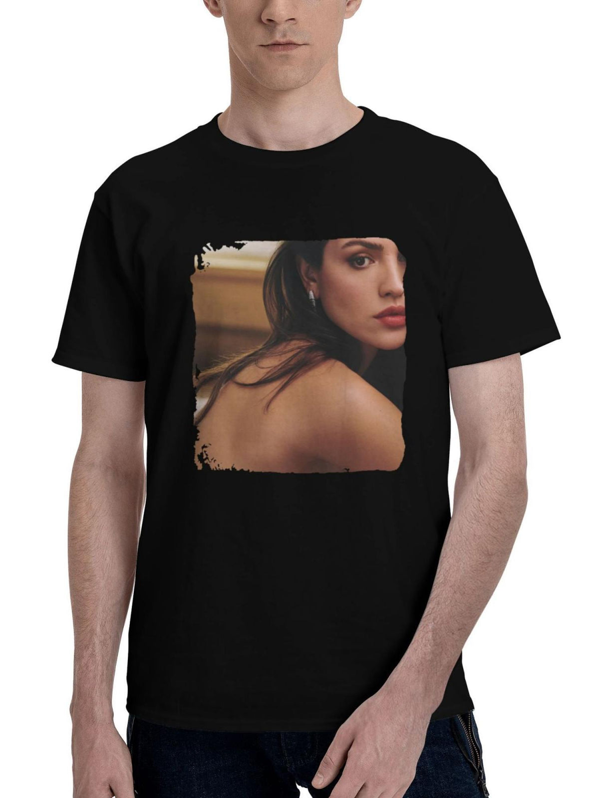 2023-Eiza Gonzalez 180G 100% Cotton Printed Round Neck Short-Sleeve T-Shirt, Christmas Gifts for Men Dad Husband Grandpa, S-XXXL, Black